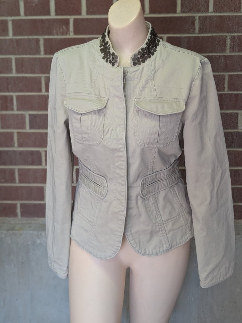 Y2K Uniform John Paul Richard Women Utility Field Jacket Khaki Office Cotton M